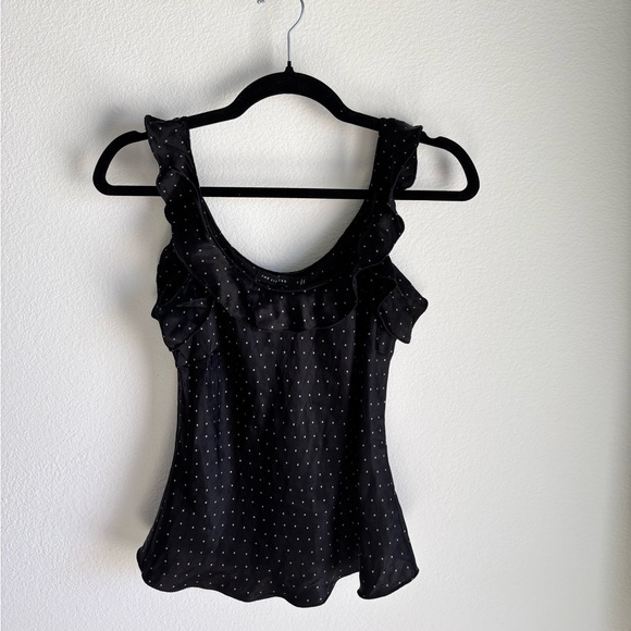 **sold**100% Silk Black Blouse with Ruffle and Polka Dot details, The Limited - Picture 3 of 9